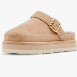 Madden Girl Beige Suede Buckle Mules